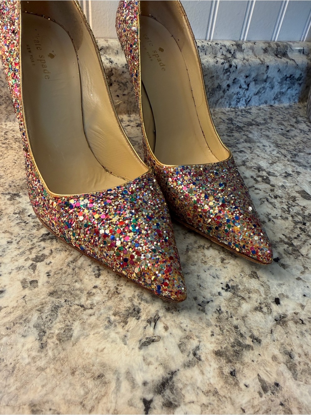 kate spade Multicolor Rainbow Glitter Pointed Toe Heels Holiday Party NYE Xmas - Picture 2 of 11